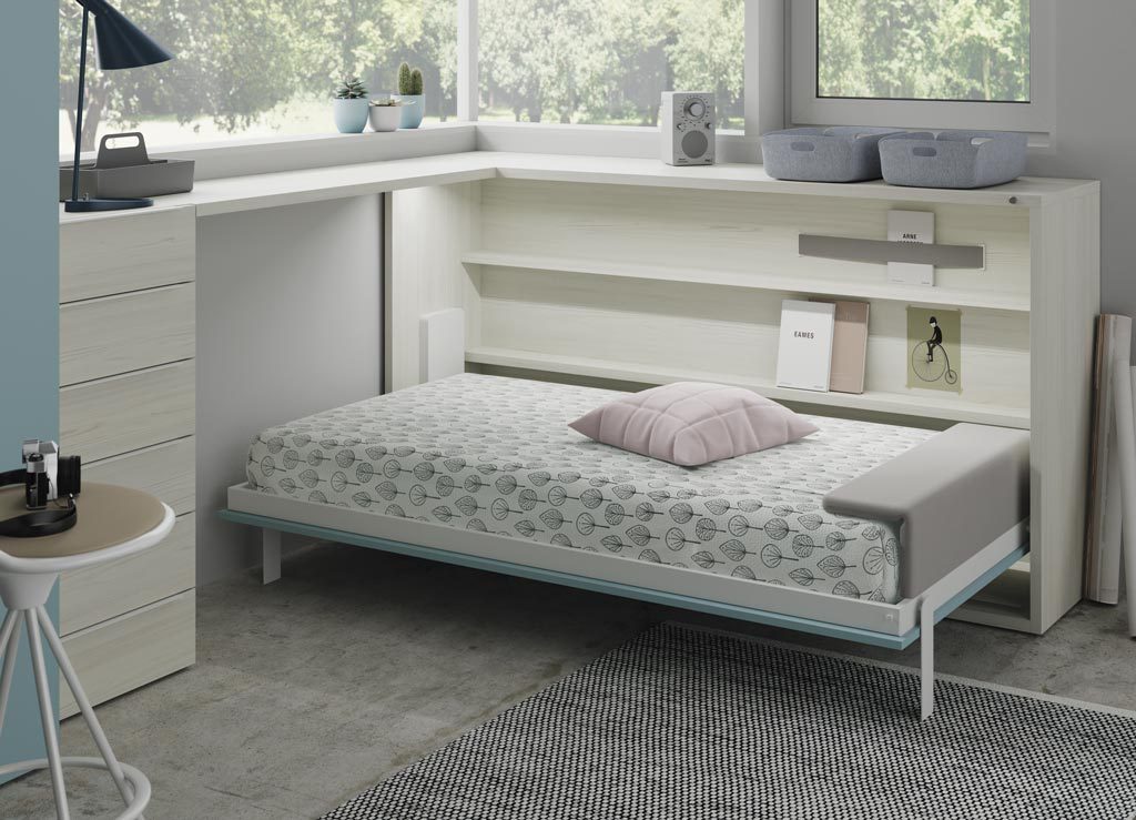 Cama abatible horizontal para tener un dormitorio juvenil muy actual