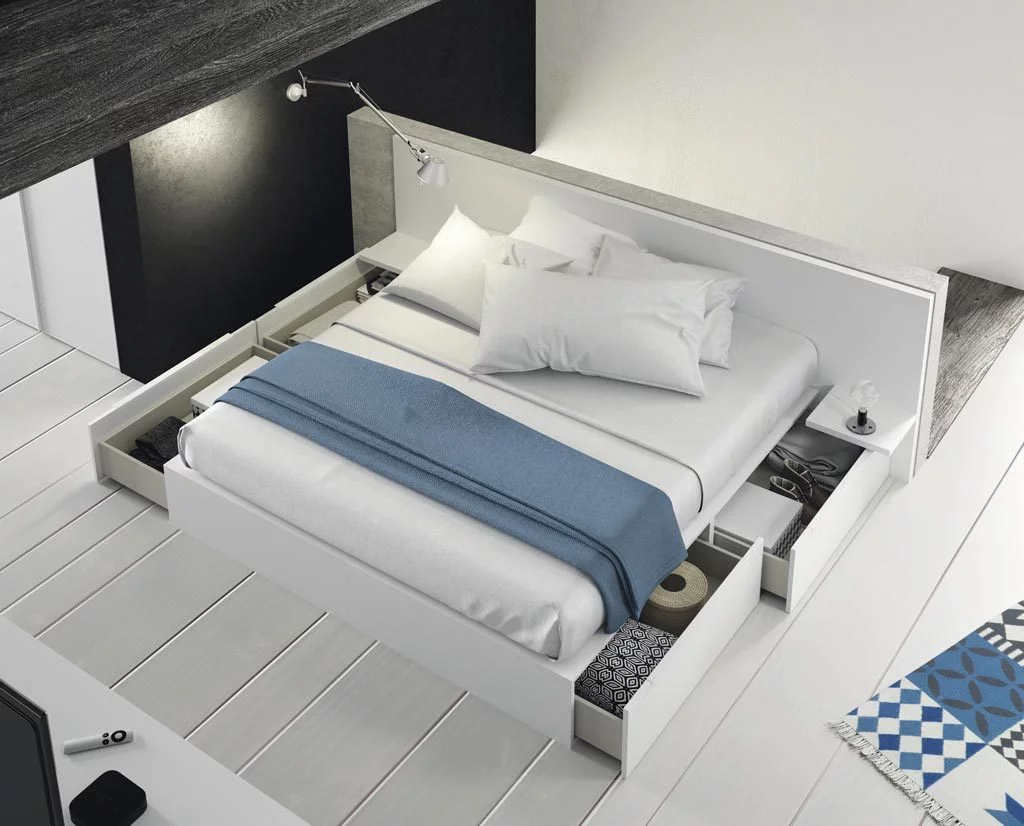 Cama con cajones de gran capacidad para mantener la habitación en orden