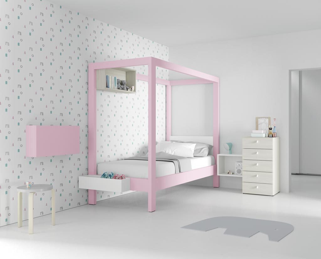 Cama con dosel color rosa para la princesa de la casa