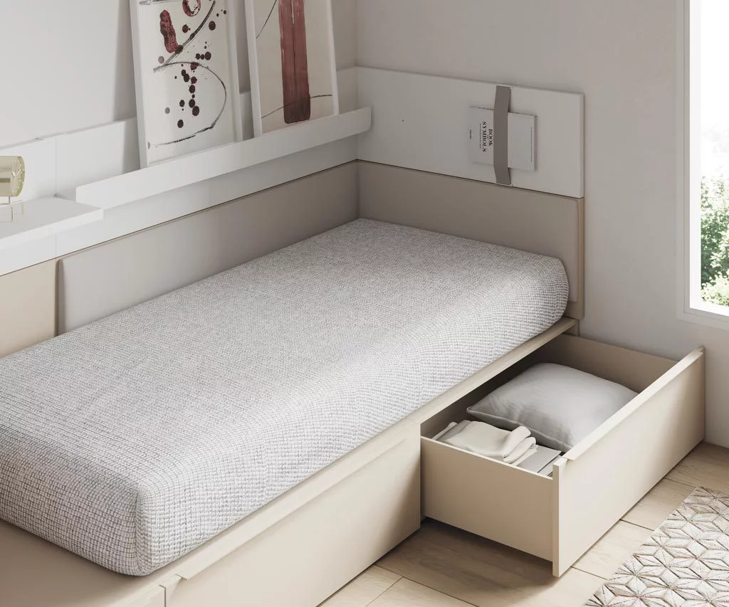 En las camas NEST puedes disponer de cajones de gran capacidad para tener la habitación ordenada