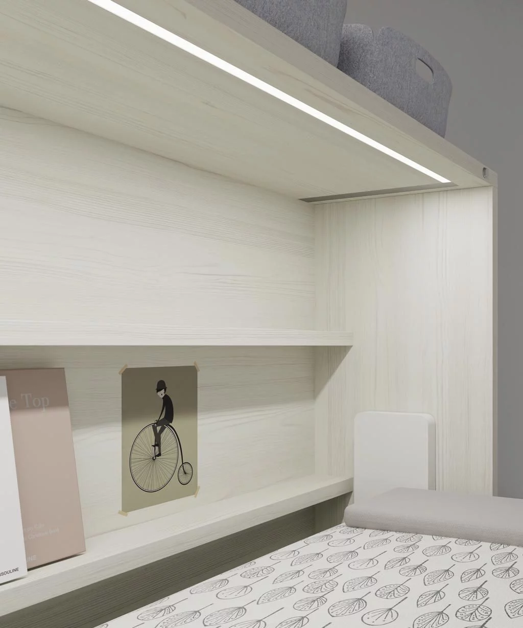 Luz led empotrada en la estructura de la cama abatible horizontal