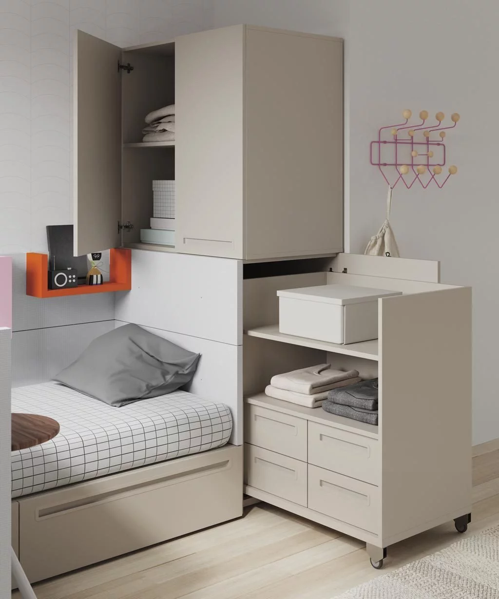 Este mueble extraíble con cajones y estantes es el complemento ideal para tu cama NEST