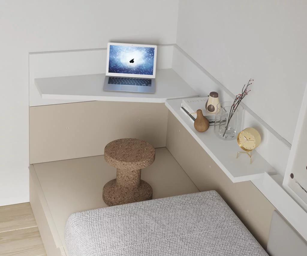 Los diferentes estantes que puedes montar en las camas NEST le dan un plus al mueble