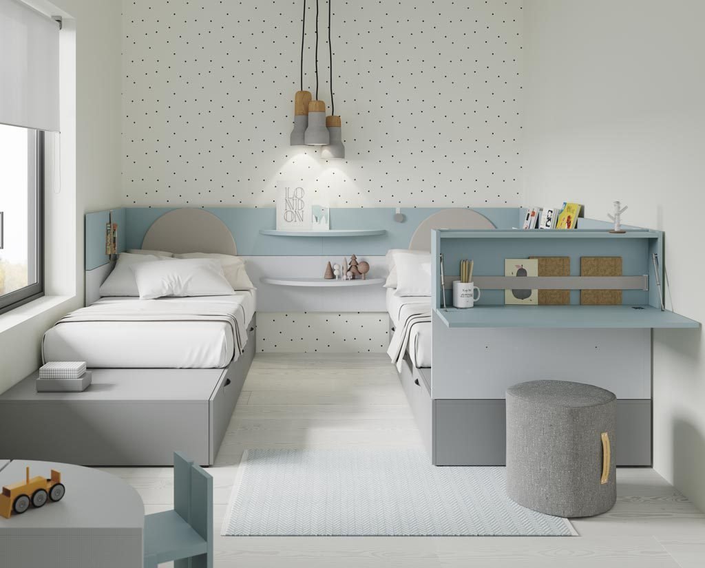 Dormitorio juvenil con dos camas en paralelo de la colección NEST
