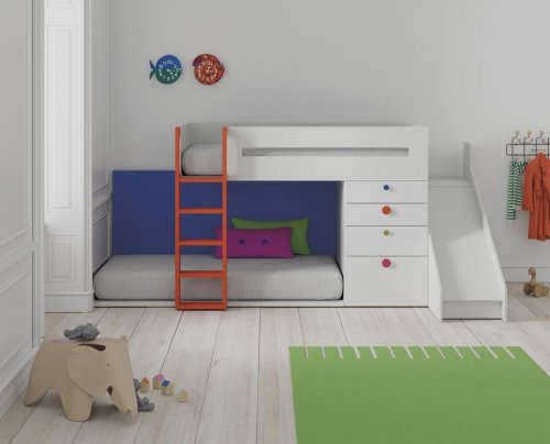 Mueble tren con tobogán infantil en color blanco