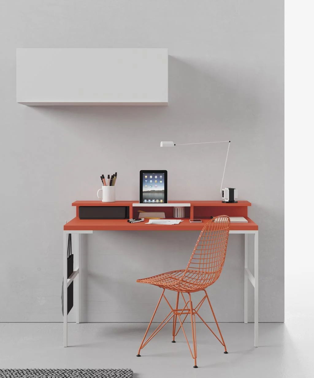 Mesa escritorio individual con cajones color naranja • Mesa Tech