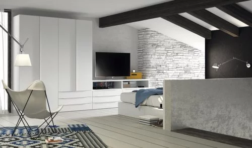 Mueble TV diferente y multifuncional en Blanco para una habitación de adulto