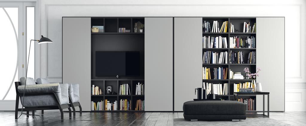 Mueble TV con librería de puertas correderas