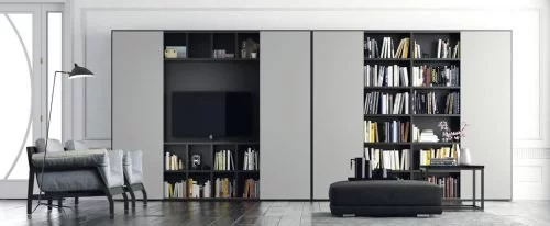 Mueble TV con librería de puertas correderas