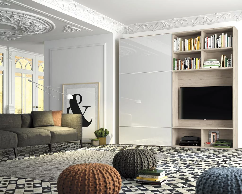 Mueble TV con librería con puertas correderas