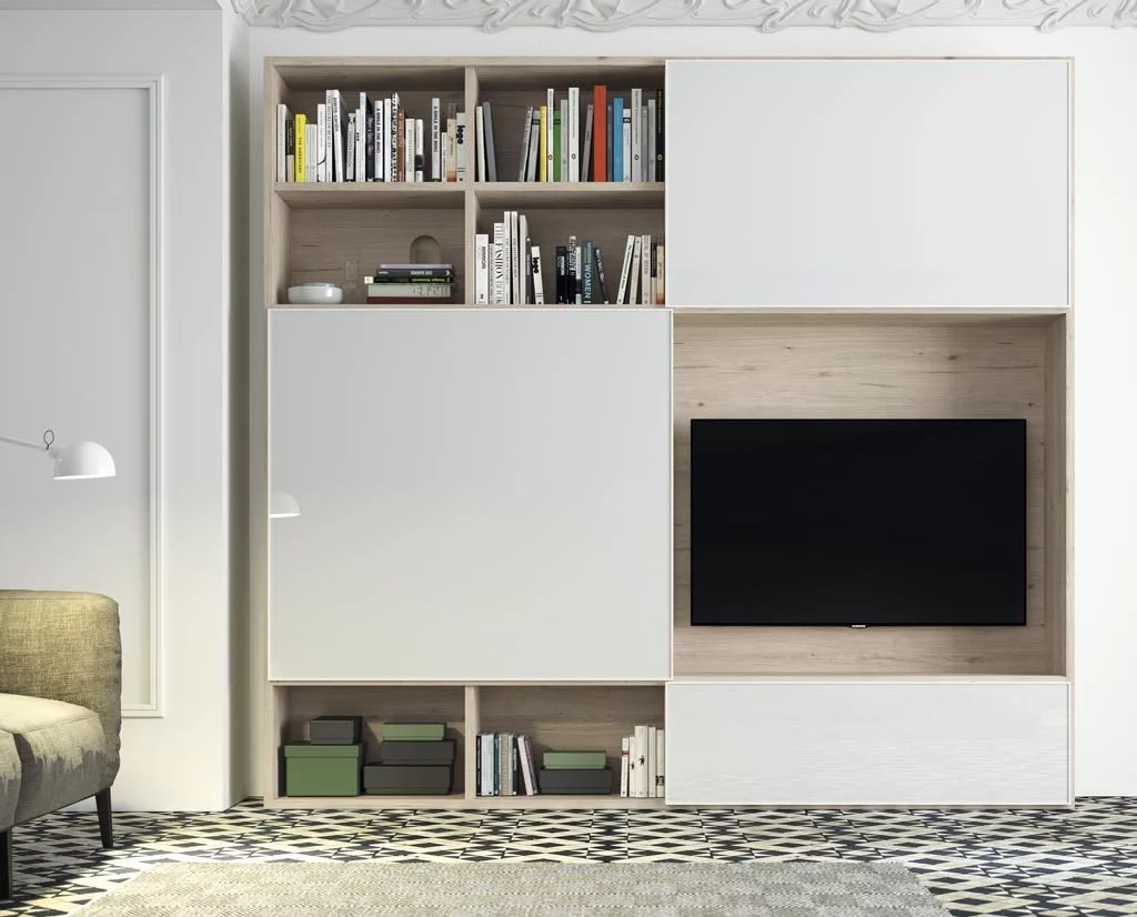 Mueble TV con puertas correderas con la televisión a vistas