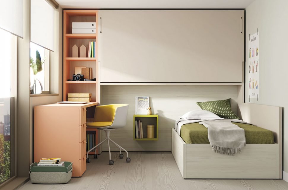 Dormitorio juvenil con dos camas, donde una de ellas esta oculta