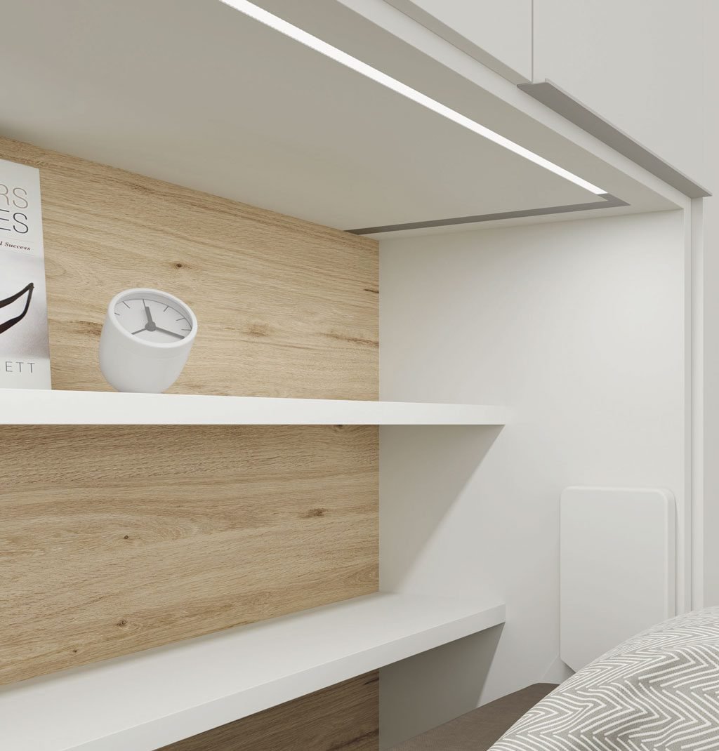 Detalle de la luz led integrada en la estructura de la cama abatible