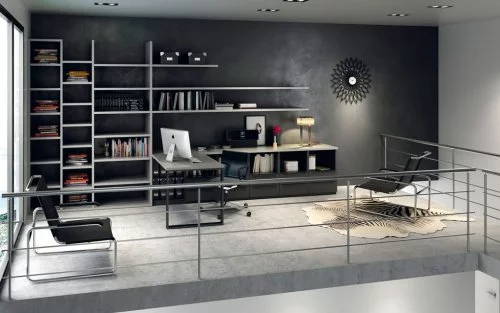Muebles de home office en un espacio diáfano