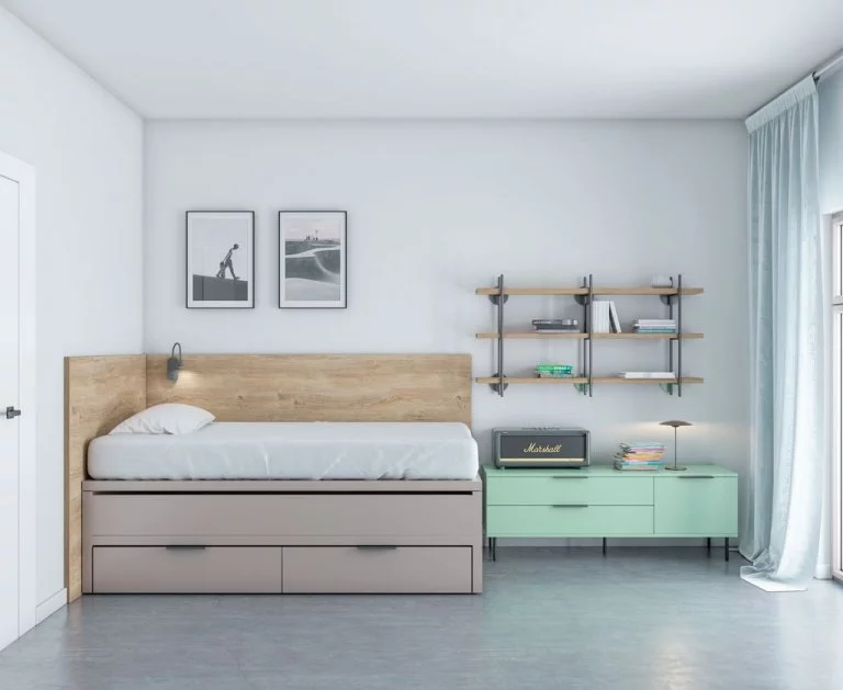 Cama con cajones toda en color Tortora