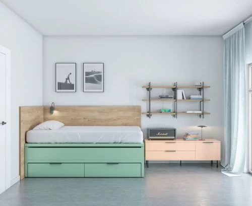 Cama dormitorio juvenil toda en color Veronese