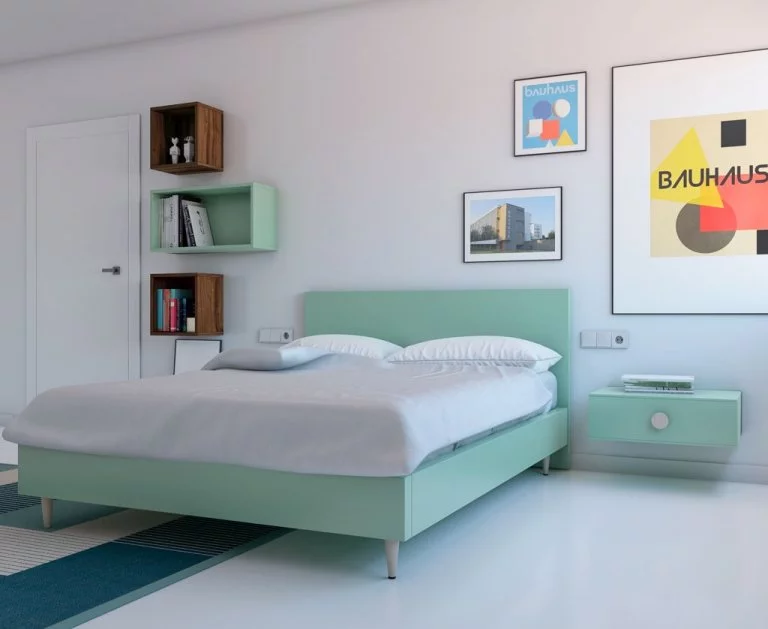 Cama para el dormitorio toda en color Veronese