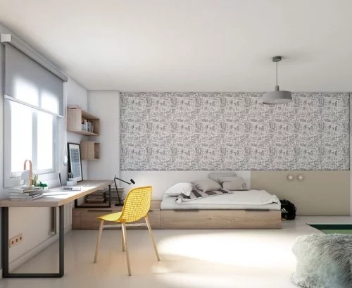 Habitación amplia con una gran zona estudio