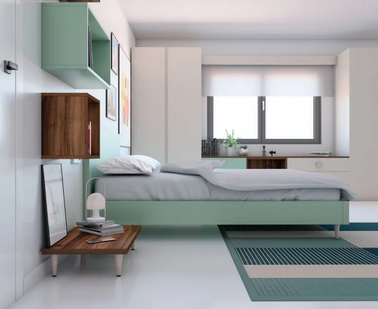 Mesita baja para cama con patas madera
