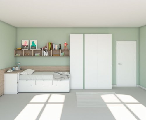 Mueble juvenil en color Blanco con detalles en color