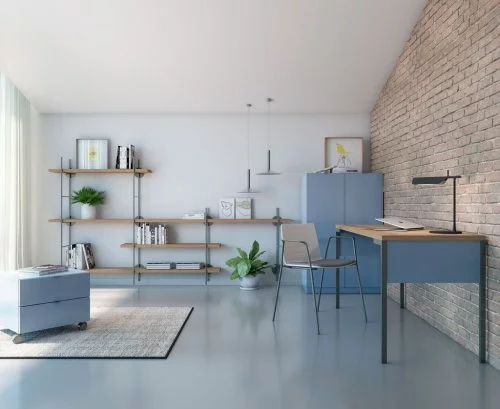 Zona de estudio o trabajo con muebles combinados de color
