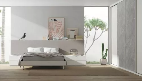 Dormitorio con el cabecero modelo Framed con el frente tapizado