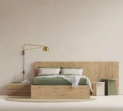Dormitorio con el cabecero modelo Rústico con las mesitas Shitake