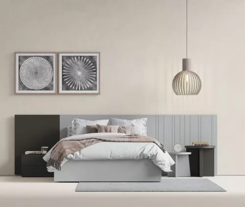 Dormitorio con los cabezales modelo Liso y Rústico combinados