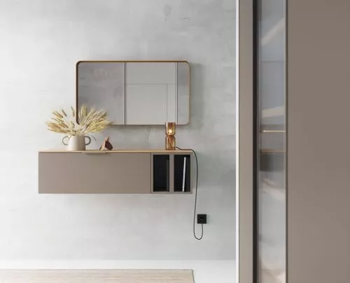 Mueble minimalista de recibidor con espejo rectangular