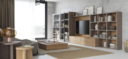 Mueble de salón comedor con una gran vitrina libreria