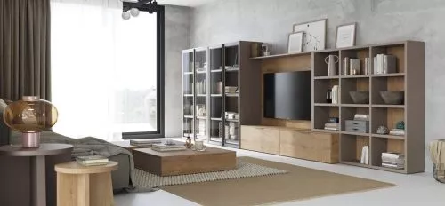 Mueble de salón comedor con una gran vitrina libreria