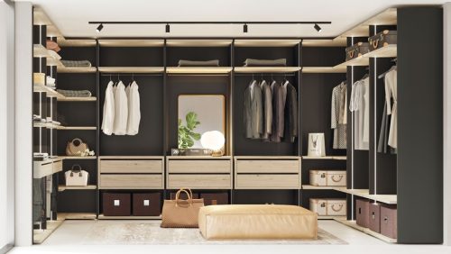 Vestidor abierto elegante con espejo central