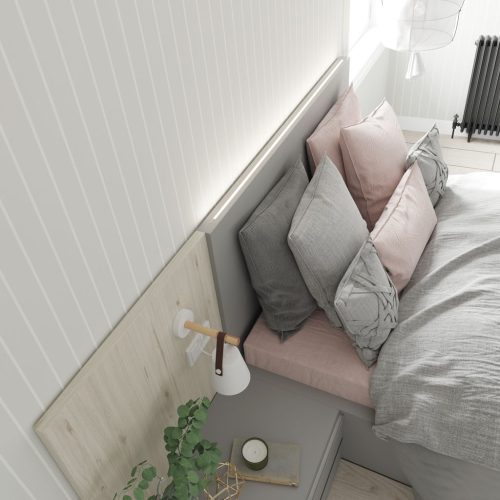 Detalle de la luz LED en le cabecero de cama modelo Wall