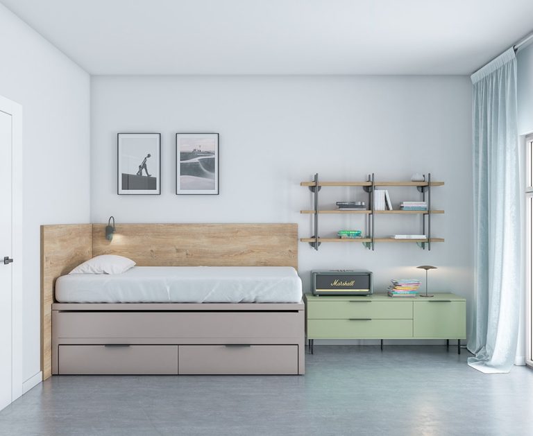 Cama con cajones en color Tortora