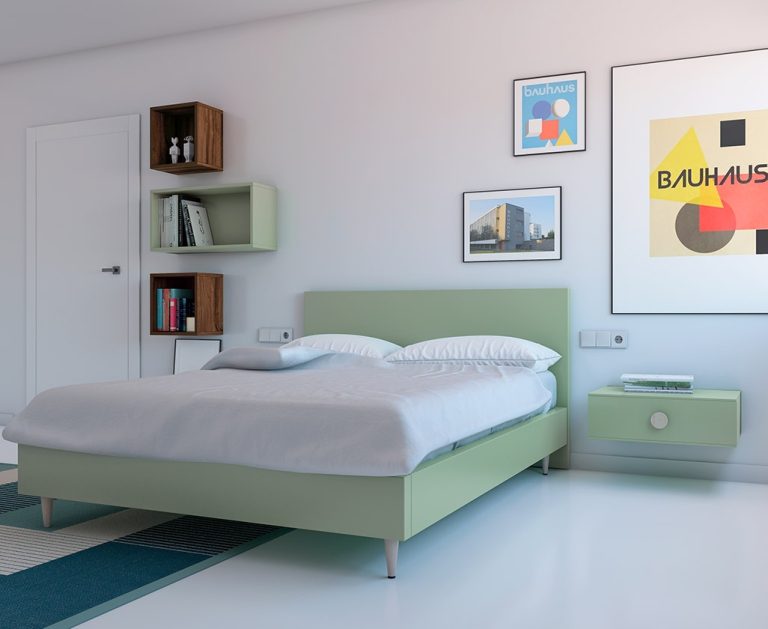 Cama para el dormitorio toda en color Matcha