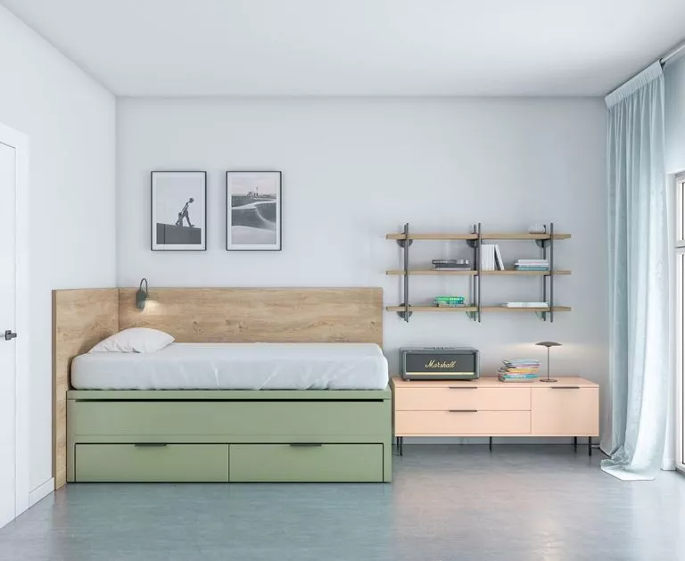 Dormitorio juvenil bicama en color matcha