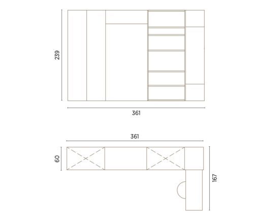 Medidas de este dormitorio con cama abatible y mesa plegable