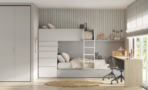 Litera tren con cama adicional y diferentes soluciones de almacenaje