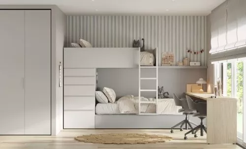Litera tren con cama adicional y diferentes soluciones de almacenaje